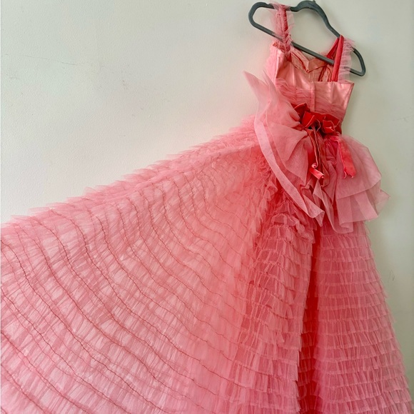 SOLD - 1950s Vintage Layered Mesh Tulle & Velvet Tiered Cupcake Dress Pink Prom - Picture 4 of 11